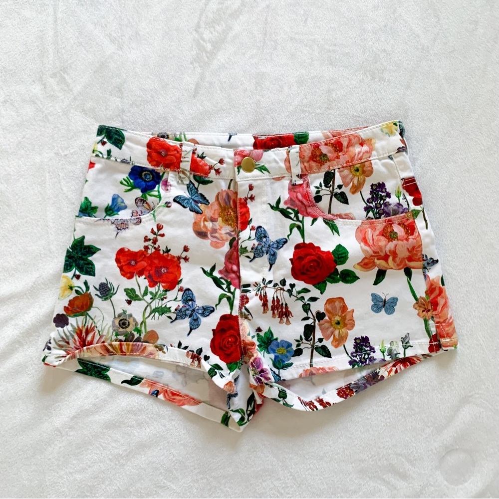 H&M Girls White Floral Jean Shorts Size 14
